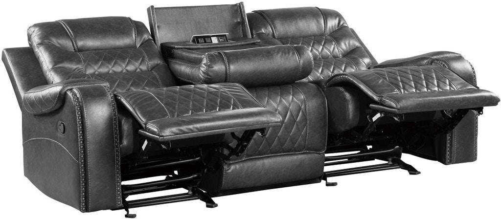 Homelegance Furniture Putnam Power Double Reclining Sofa with Drop-Down in Gray 9405GY-3PW